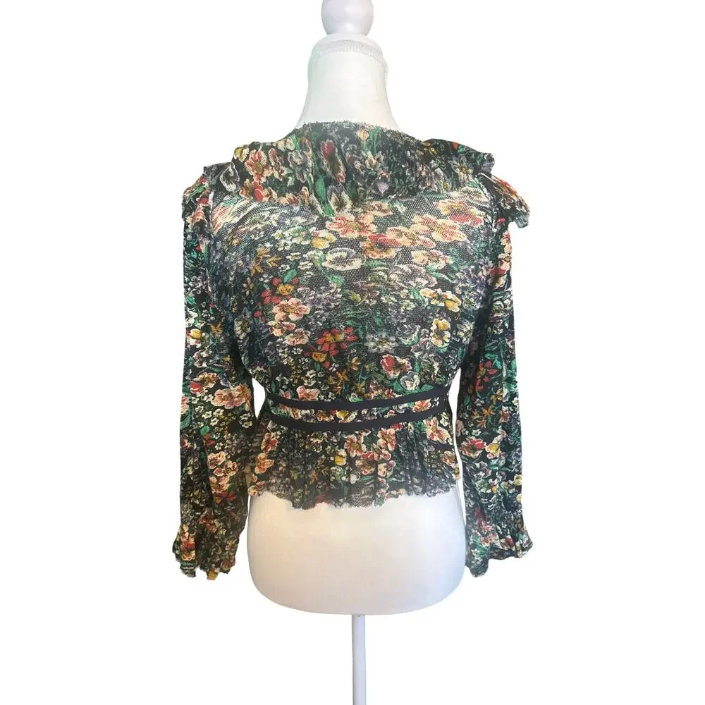 Free People Cropped Ruffled Mesh Blouse